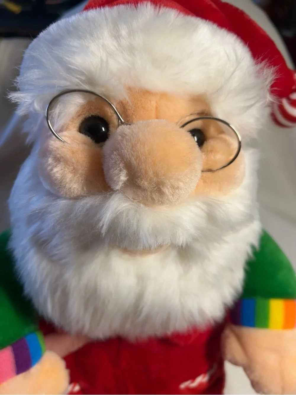 Vtg 90’s Sugar Plum Junction Santa Plush Rainbow Cuffs Purple Feet 19.5” Large